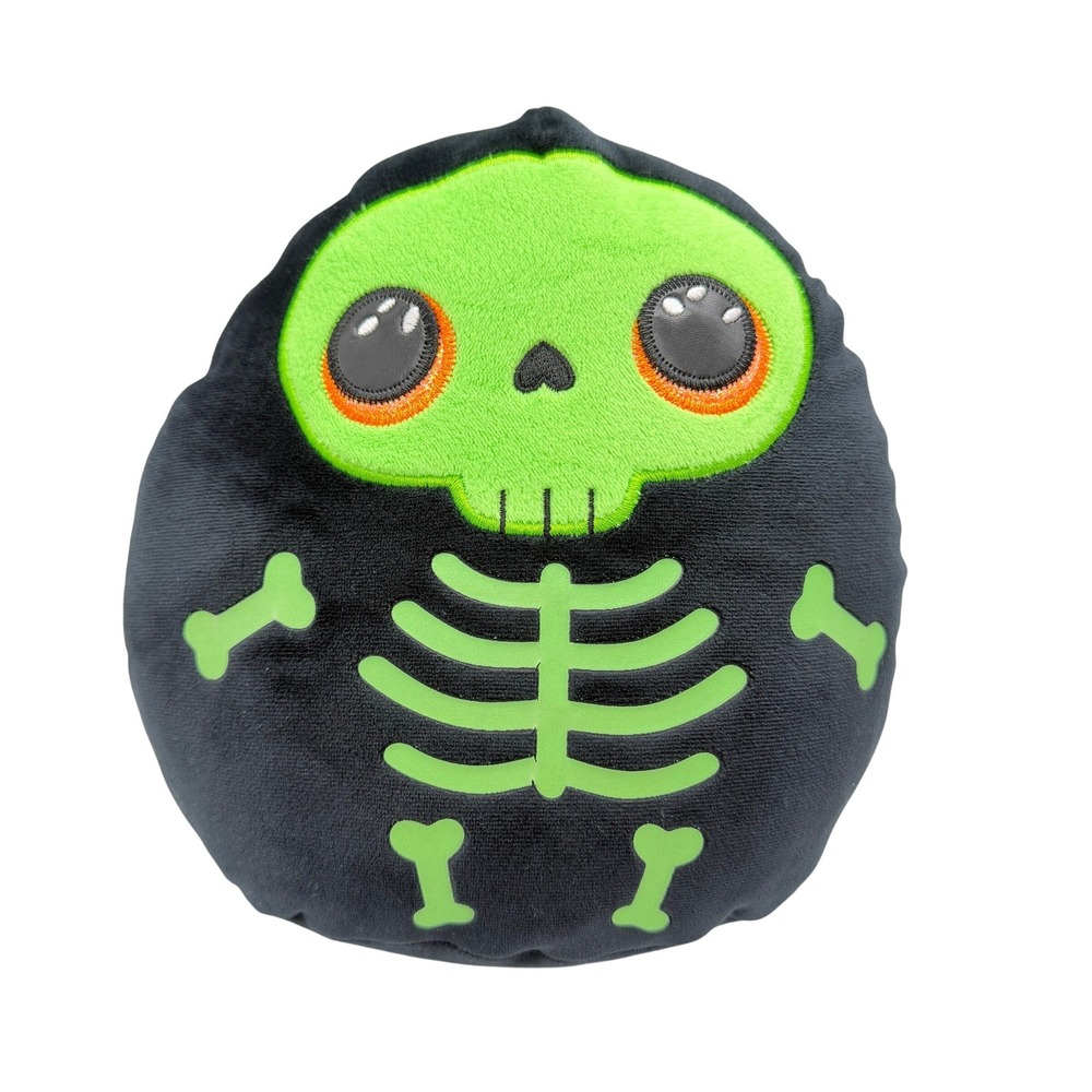 Ty Squish-a-Boos Hallow Skeleton Plush Black Neon Green Halloween 10 inch Toy